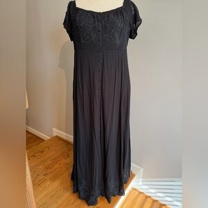 Torrid Black Button-Front Embroidered Maxi Dress - Torrid Size 3 (22-24, 3X)